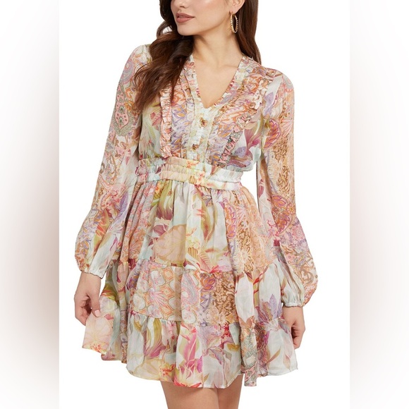 Guess Dresses & Skirts - Guess Pastel Patterned Long Sleeve Dress